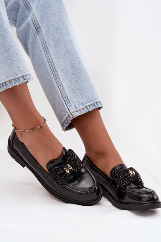 Lakuoti mokasinai  su kaspinais S.Barski HY52-319A Juodos spalvos