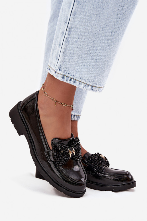 Lakuoti mokasinai  su kaspinais S.Barski HY52-319A Juodos spalvos