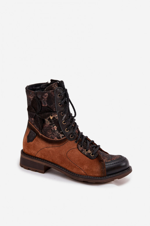 Aulinukai  Z Naturalnej Skóry su plačiais kulniukais  07004-29 Camel