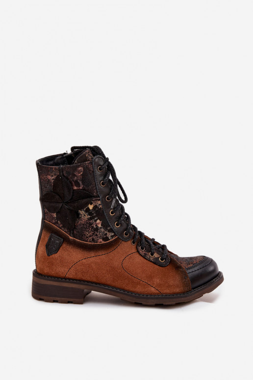 Aulinukai  Z Naturalnej Skóry su plačiais kulniukais  07004-29 Camel