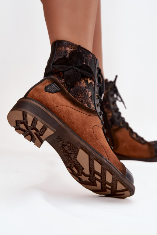 Aulinukai  Z Naturalnej Skóry su plačiais kulniukais  07004-29 Camel