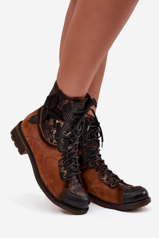 Aulinukai  Z Naturalnej Skóry su plačiais kulniukais  07004-29 Camel