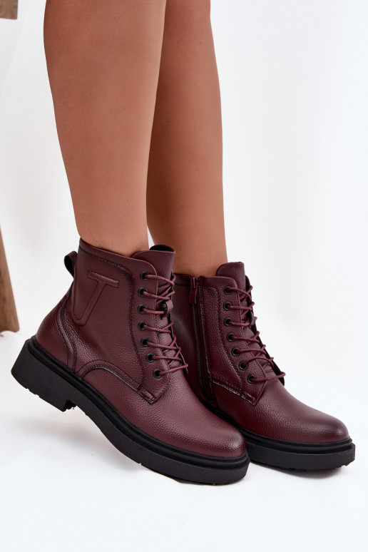 pašiltinti Moteriški aulinukai Z Naturalnej Skóry Sergio Leone BT25248-S bordo spalvos