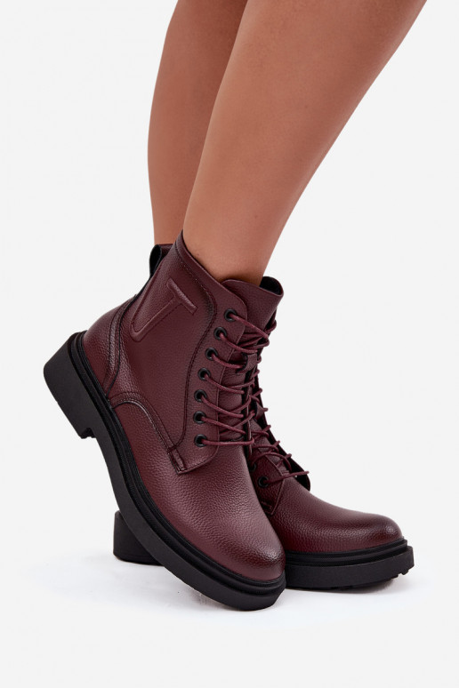 pašiltinti Moteriški aulinukai Z Naturalnej Skóry Sergio Leone BT25248-S bordo spalvos