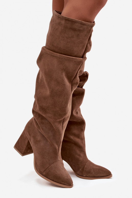  ilgaauliai batai Z Naturalnego Zamszu su kulniukais pašiltinti Zazoo 4228 rudos spalvos