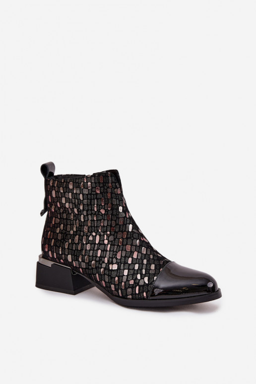 su lako efektu Moteriški aulinukai Z Naturalnej Skóry žemu kulniuku D&A LZ52-960 Juodos spalvos