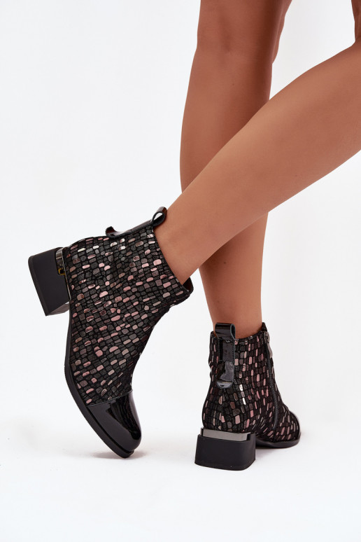 su lako efektu Moteriški aulinukai Z Naturalnej Skóry žemu kulniuku D&A LZ52-960 Juodos spalvos