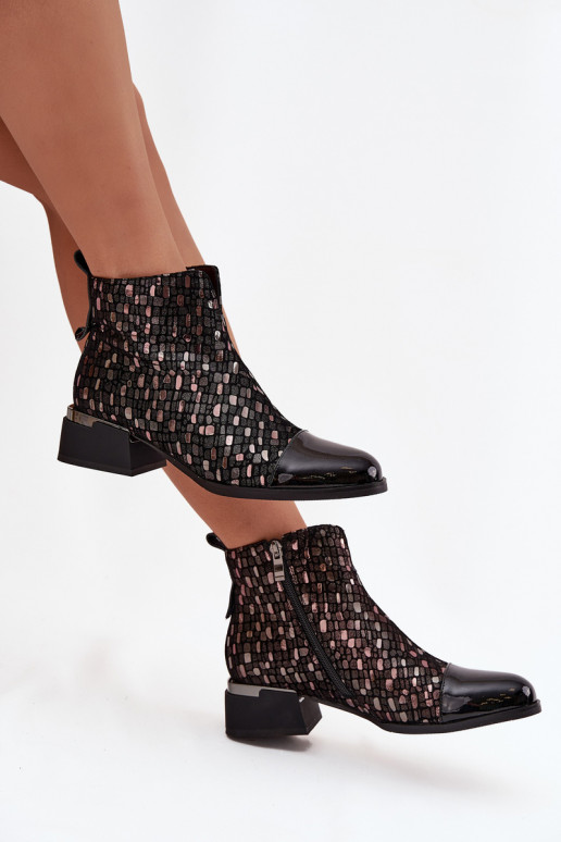 su lako efektu Moteriški aulinukai Z Naturalnej Skóry žemu kulniuku D&A LZ52-960 Juodos spalvos