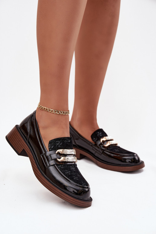   Lakuoti mokasinai  Z Odobnym Detalem D&A MR52-173 Juodos spalvos