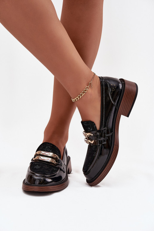   Lakuoti mokasinai  Z Odobnym Detalem D&A MR52-173 Juodos spalvos