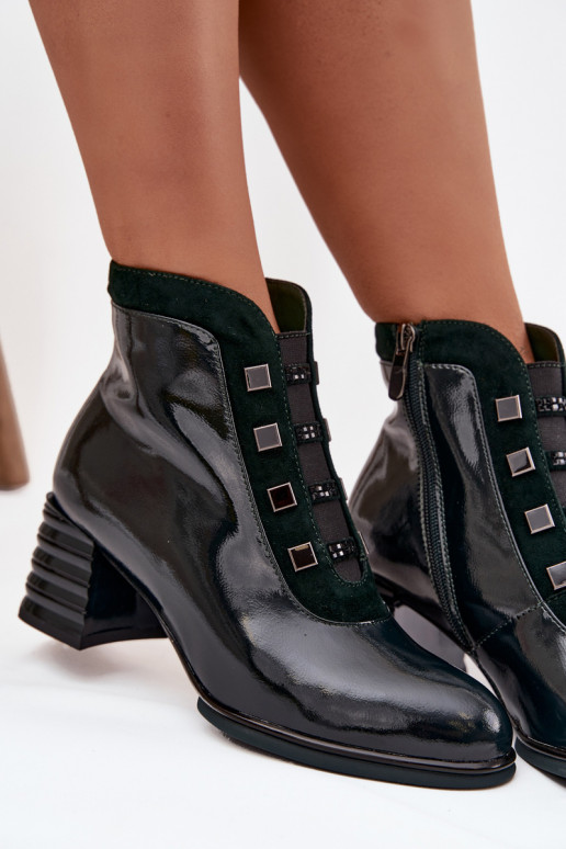 su lako efektu Moteriški aulinukai Z Naturalnej Skóry su kulniukais D&ACR52-696 chaki spalvos