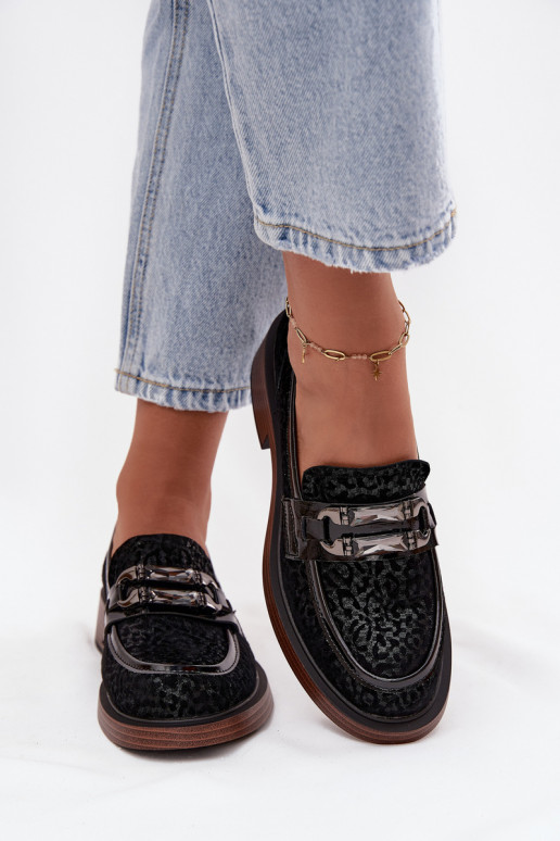 Zomšiniai mokasinai  su ornamentais D&A MR52-176 Juodos spalvos