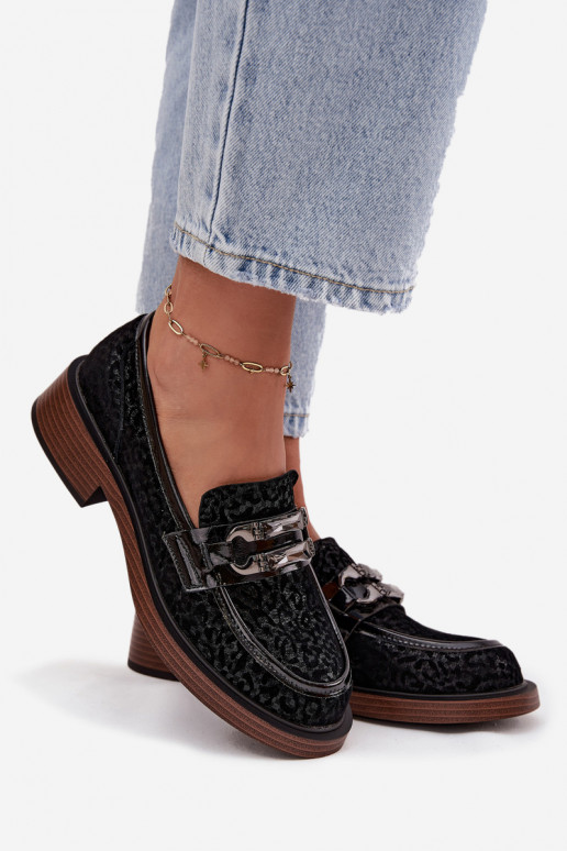 Zomšiniai mokasinai  su ornamentais D&A MR52-176 Juodos spalvos