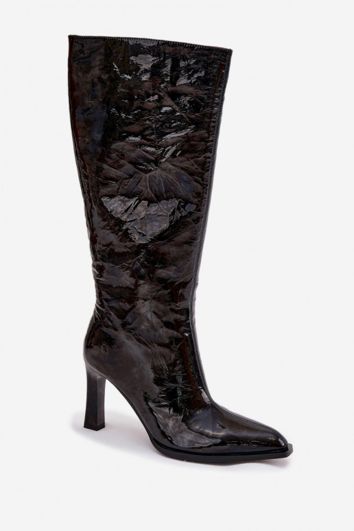   su lako efektu moteriški ilgaauliai batai su kulniukais pašiltinti D&A CR52-716 Juodos spalvos