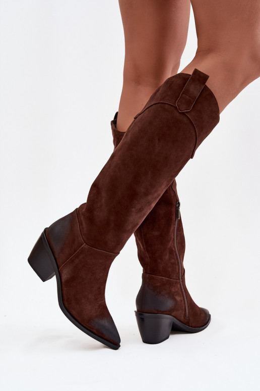 ilgaauliai batai kaubojiško stiliaus  su kulniukais Z Naturalnego Zamszu Artiker 57C0230 rudos spalvos