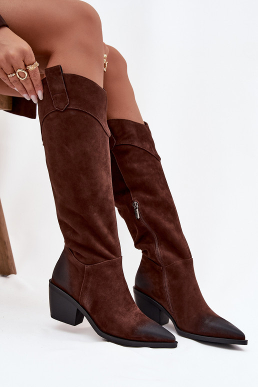 ilgaauliai batai kaubojiško stiliaus  su kulniukais Z Naturalnego Zamszu Artiker 57C0230 rudos spalvos