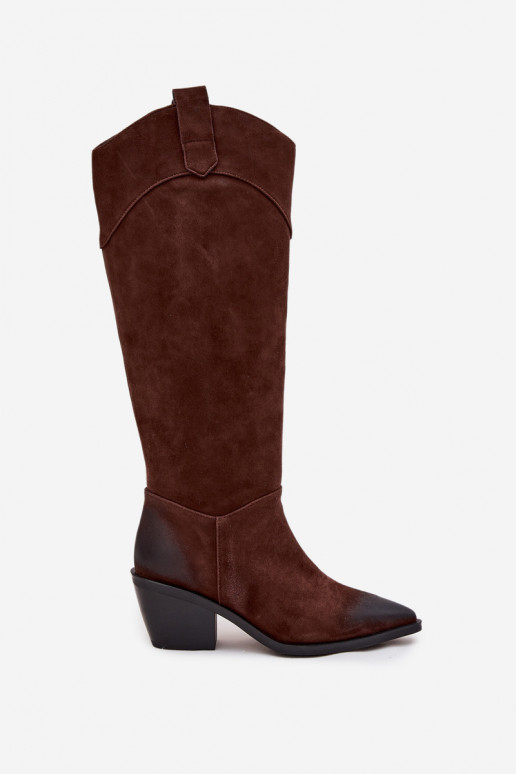 ilgaauliai batai kaubojiško stiliaus  su kulniukais Z Naturalnego Zamszu Artiker 57C0230 rudos spalvos