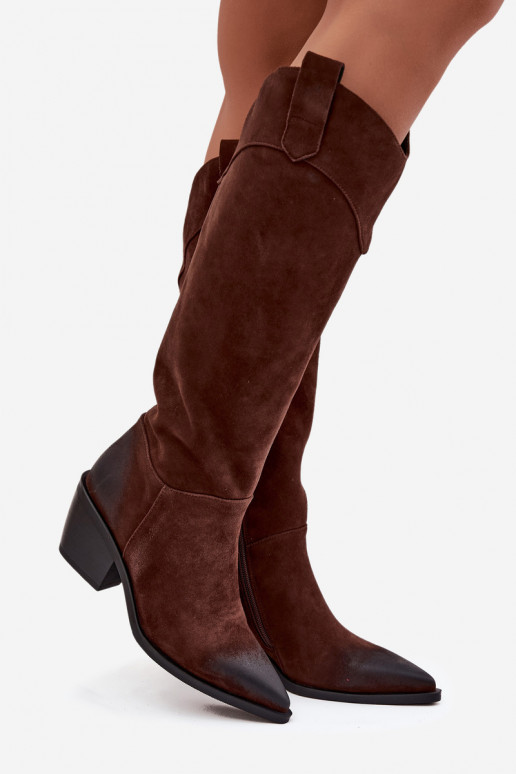 ilgaauliai batai kaubojiško stiliaus  su kulniukais Z Naturalnego Zamszu Artiker 57C0230 rudos spalvos