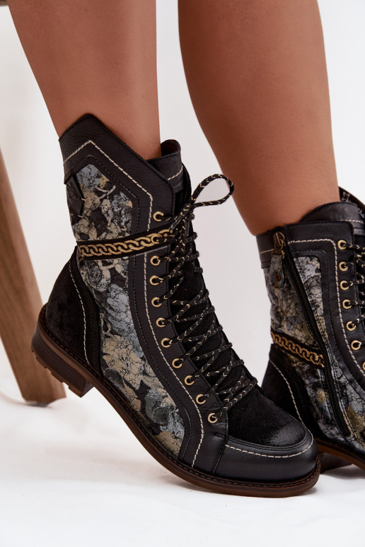 Moteriški aulinukai Z Naturalnej Skóry  07097-01 Juodos ir-aukso spalvos