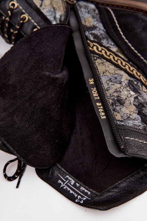 Moteriški aulinukai Z Naturalnej Skóry  07097-01 Juodos ir-aukso spalvos