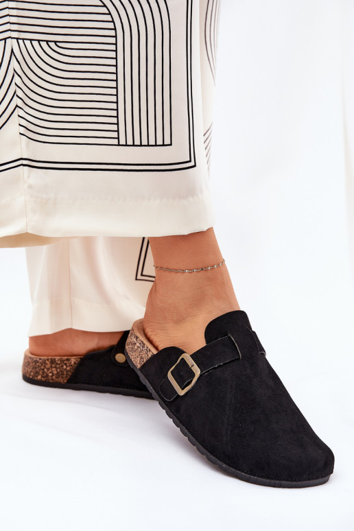 Šlepetės   i su platforma su sagtimis Juodos spalvos Selio