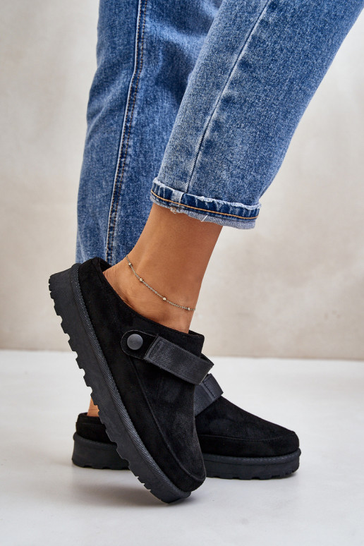  Šlepetės pašiltinti su kailiuku viduje su platforma Juodos spalvos Azida