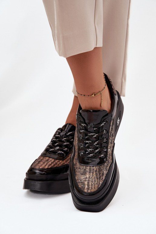 Odiniai moteriški suvarstomi batai su platforma Artiker 57C2044, juodos spalvos