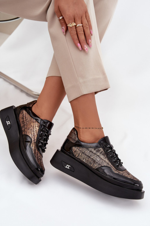 Odiniai moteriški suvarstomi batai su platforma Artiker 57C2044, juodos spalvos