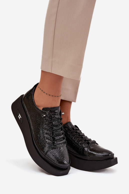 Lakuoti natūralios odos moteriški pusbačiai su platforma Artiker 57C2041, juodos spalvos