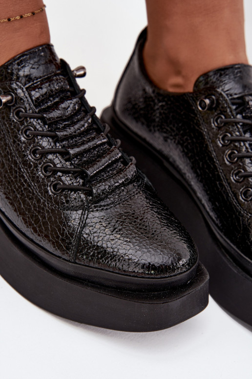 Lakuoti natūralios odos moteriški pusbačiai su platforma Artiker 57C2041, juodos spalvos