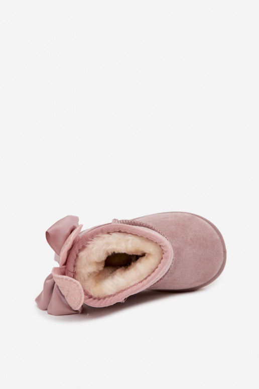 Vaikiški šilti sniego batai „Meriva" su kaspinėliais, rožinės spalvos