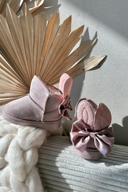 Vaikiški šilti sniego batai „Meriva" su kaspinėliais, rožinės spalvos