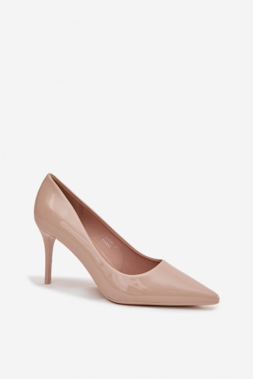 Lakuotos eko odos aukštakulniai bateliai moterims su smailiais galais smėlio spalvos Jadira