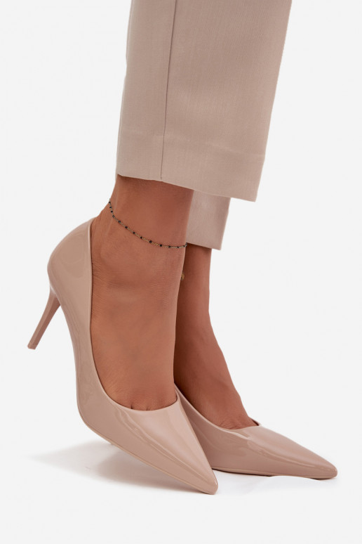 Lakuotos eko odos aukštakulniai bateliai moterims su smailiais galais smėlio spalvos Jadira