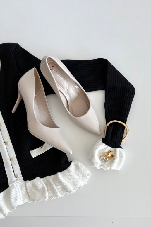 Lakuotos eko odos aukštakulniai bateliai moterims su smailiais galais dramblio kaulo spalvos Jadira