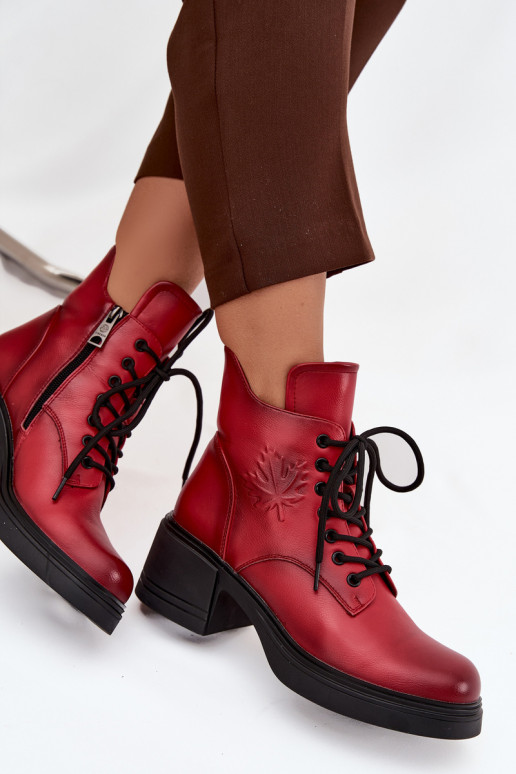 Moteriški natūralios odos aulinukai su kločkėmis, pašiltinti, Vinceza 39950 raudonos spalvos