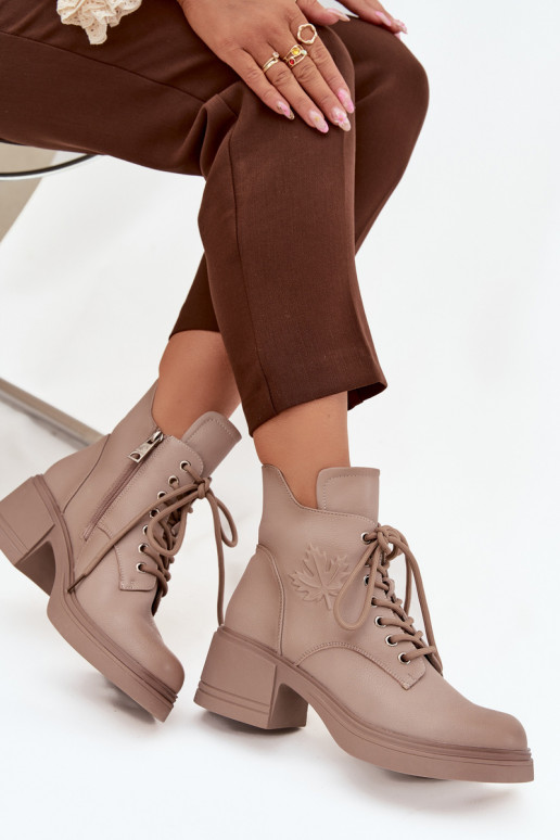 Moteriški natūralios odos aulinukai su kločkėmis, pašiltinti, Vinceza 39950 smėlio spalvos