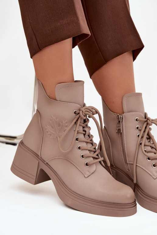 Moteriški natūralios odos aulinukai su kločkėmis, pašiltinti, Vinceza 39950 smėlio spalvos