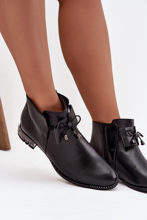 Moteriški aulinukai Z Naturalnej Skóry žemu kulniuku Zazoo 1396 Juodos spalvos