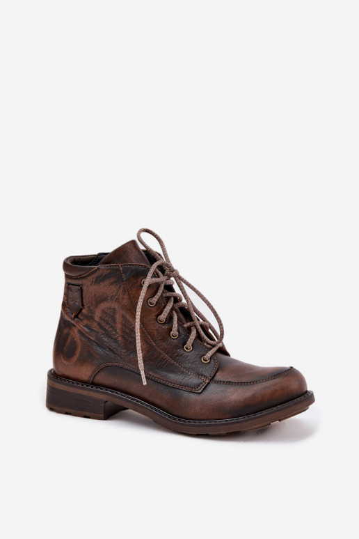 Moteriški aulinukai Z Naturalnej Skóry su plačiais kulniukais  07063-02 rudos spalvos