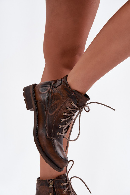 Moteriški aulinukai Z Naturalnej Skóry su plačiais kulniukais  07063-02 rudos spalvos