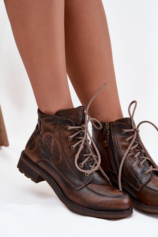 Moteriški aulinukai Z Naturalnej Skóry su plačiais kulniukais  07063-02 rudos spalvos