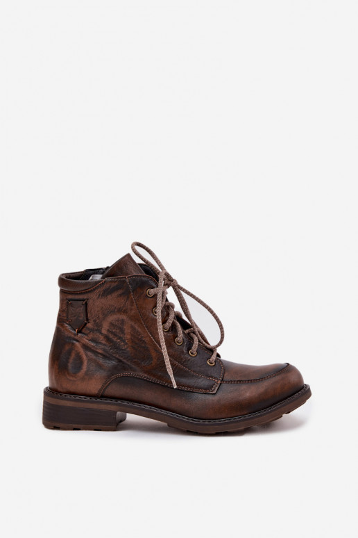 Moteriški aulinukai Z Naturalnej Skóry su plačiais kulniukais  07063-02 rudos spalvos