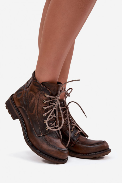 Moteriški aulinukai Z Naturalnej Skóry su plačiais kulniukais  07063-02 rudos spalvos