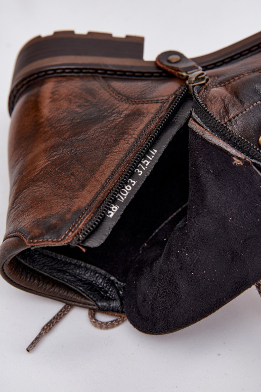 Moteriški aulinukai Z Naturalnej Skóry su plačiais kulniukais  07063-02 rudos spalvos