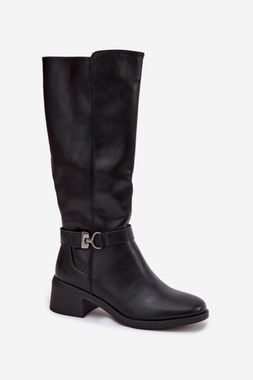 pašiltinti moteriški ilgaauliai batai  su dirželiais Sergio Leone KZ25826 Juodos spalvos pašiltinti moteriški ilgaauliai batai  su dirželiais Sergio Leone KZ25826 Juodos spalvos