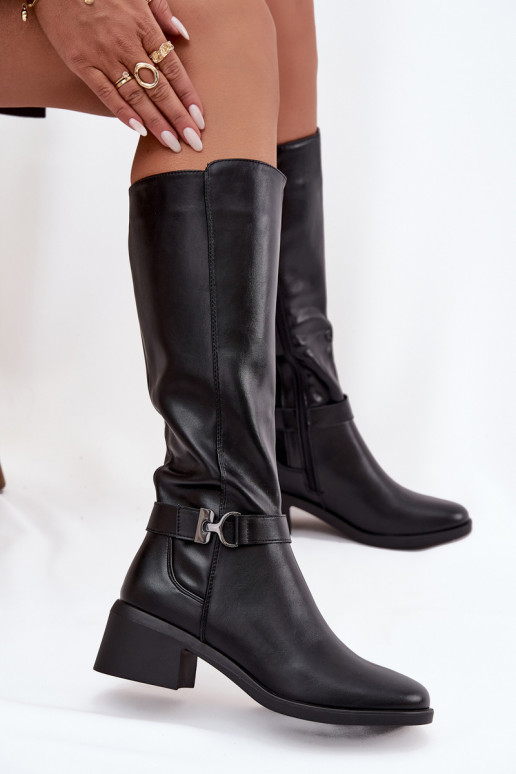 pašiltinti moteriški ilgaauliai batai  su dirželiais Sergio Leone KZ25826 Juodos spalvos pašiltinti moteriški ilgaauliai batai  su dirželiais Sergio Leone KZ25826 Juodos spalvos