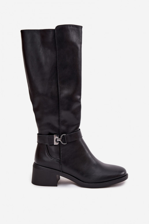 pašiltinti moteriški ilgaauliai batai  su dirželiais Sergio Leone KZ25826 Juodos spalvos pašiltinti moteriški ilgaauliai batai  su dirželiais Sergio Leone KZ25826 Juodos spalvos