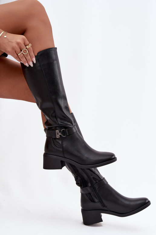 pašiltinti moteriški ilgaauliai batai  su dirželiais Sergio Leone KZ25826 Juodos spalvos pašiltinti moteriški ilgaauliai batai  su dirželiais Sergio Leone KZ25826 Juodos spalvos