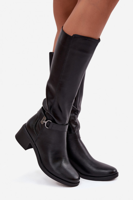 pašiltinti moteriški ilgaauliai batai  su dirželiais Sergio Leone KZ25826 Juodos spalvos pašiltinti moteriški ilgaauliai batai  su dirželiais Sergio Leone KZ25826 Juodos spalvos